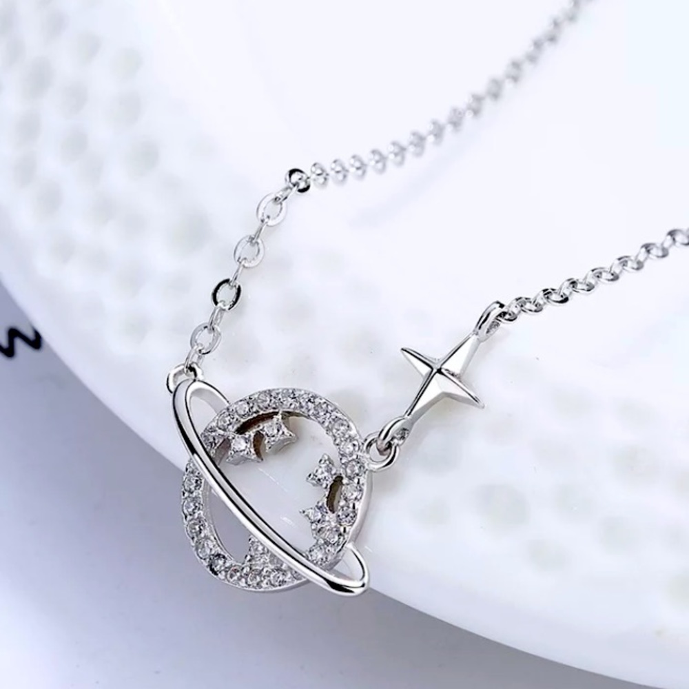 Sterling Silver 925 Planet Star Necklace